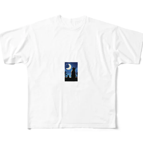 月夜と黒猫 フルグラフィックTシャツ
