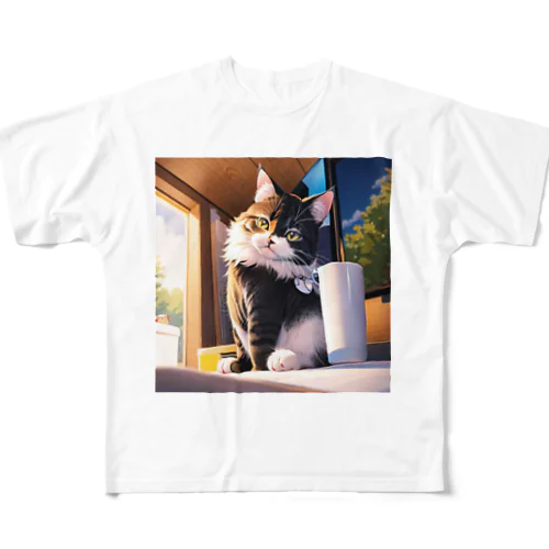 猫のイラスト フルグラフィックTシャツ