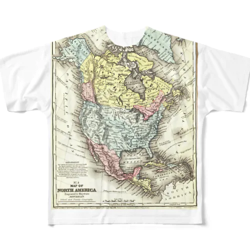 Old Map Of North America.  北 アメリカ の 古 地図。 フルグラフィックTシャツ