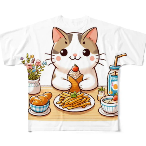 猫くんの豪華なカフェごはん♪ All-Over Print T-Shirt