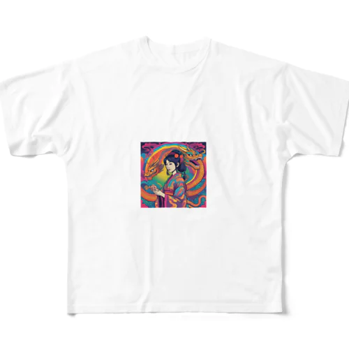 百万屋の双竜と巫女グッツ All-Over Print T-Shirt