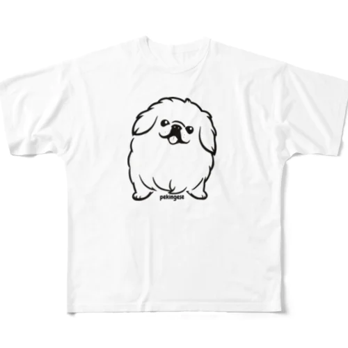 モノクロペキニーズちゃん フルグラフィックTシャツ