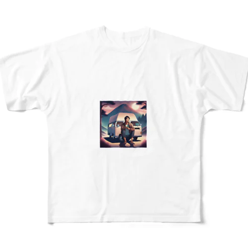 バンライフを楽しむ男性 All-Over Print T-Shirt