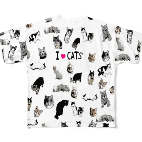 I LOVE CAT's　猫だらけ！最高にキュートな猫パラダイス！ フルグラフィックTシャツ