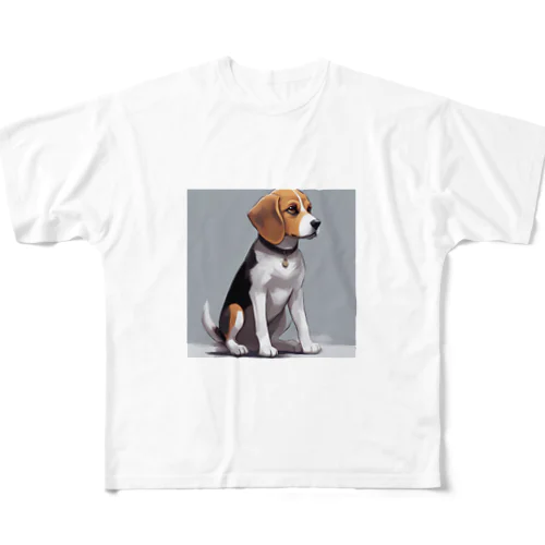 可愛らしいビーグル犬が フルグラフィックTシャツ