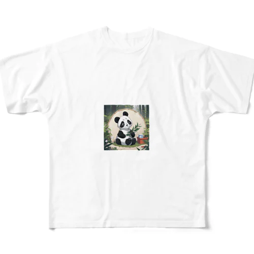 パンダエコワリアン: リサイクルやエコ活動を促進する可愛いパンダ  フルグラフィックTシャツ