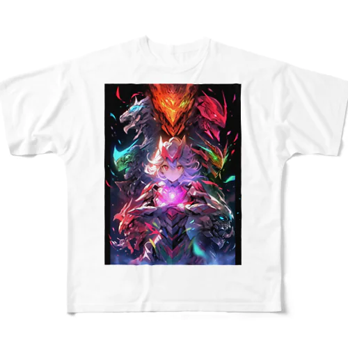 ドラゴンファイターガールwith竜の変身ヒーロー All-Over Print T-Shirt