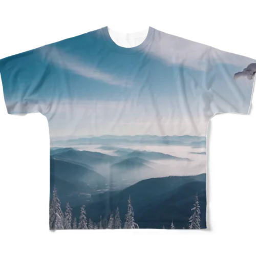 青空と山の風景 フルグラフィックTシャツ