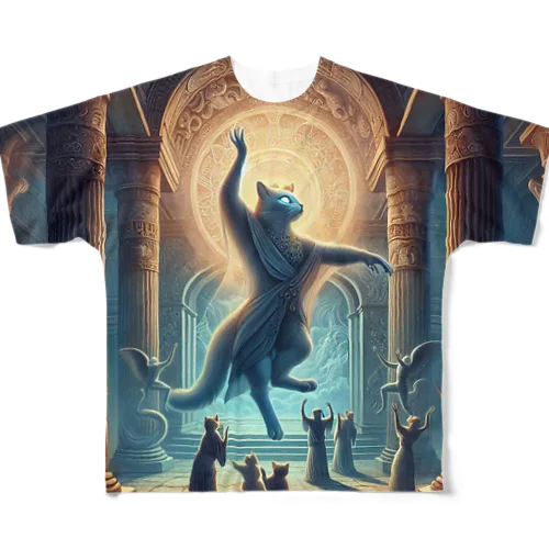 古代ギリシャの神殿で神聖な舞踏をしている猫 All-Over Print T-Shirt