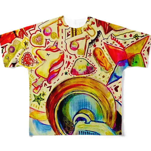 カラフルな小物がいっぱいある模様 All-Over Print T-Shirt