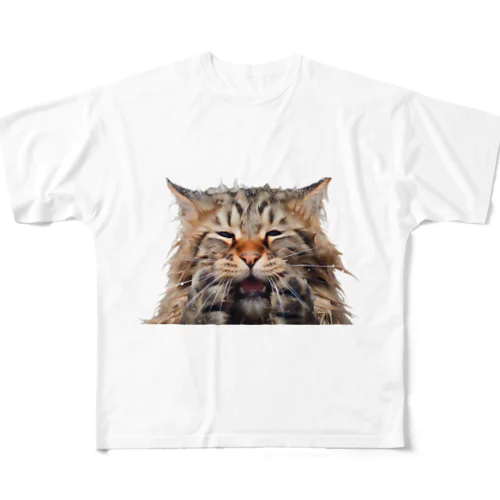 ずぶ濡れ猫 All-Over Print T-Shirt