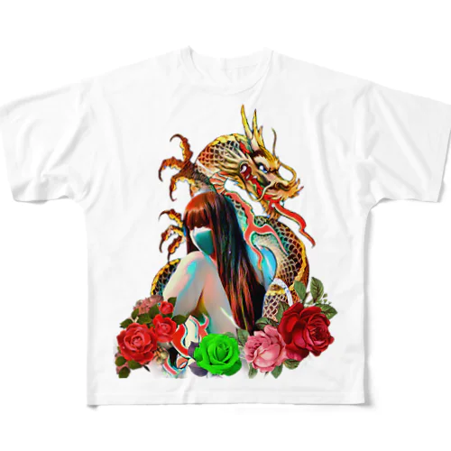 ドラゴンと薔薇とわたし フルグラフィックTシャツ