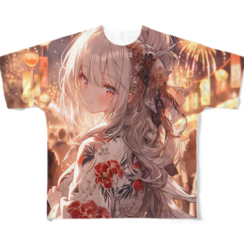 銀髪美女 シリーズ2 in 花火大会 All-Over Print T-Shirt