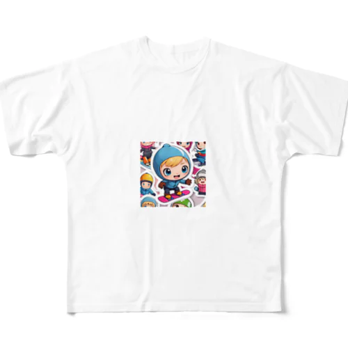 スノーボードとキャラクターたちのイラストグッズ All-Over Print T-Shirt