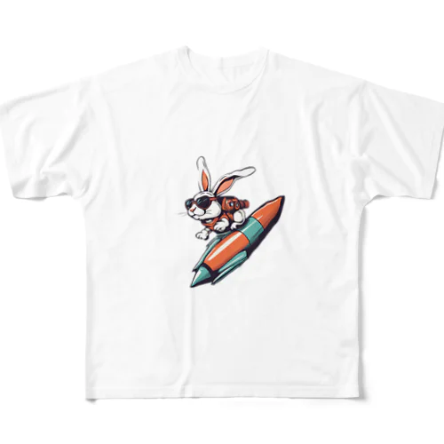 ロケットうさぎ　ミッション遂行 フルグラフィックTシャツ