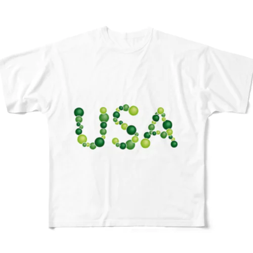 バルーン文字「USA」（緑色系） All-Over Print T-Shirt