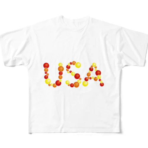 バルーン文字「USA」（赤色系） All-Over Print T-Shirt