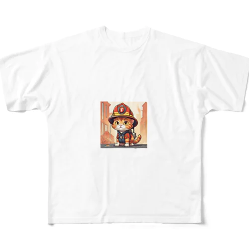 ネコ消防士 フルグラフィックTシャツ