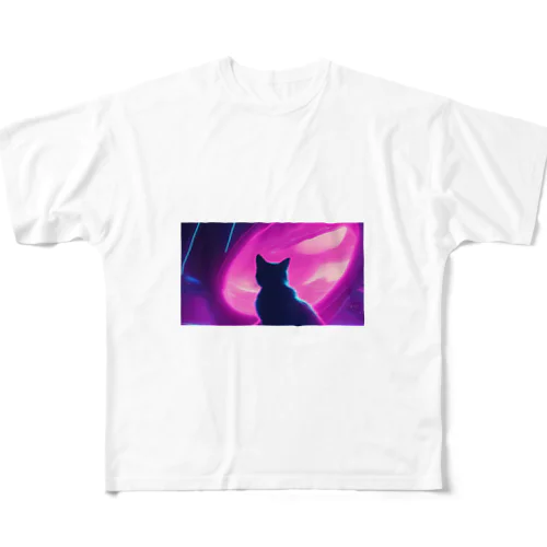 空に思いはせる猫 フルグラフィックTシャツ