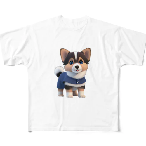 可愛い３D犬 フルグラフィックTシャツ