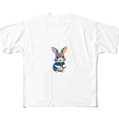 ３Dウサギ フルグラフィックTシャツ