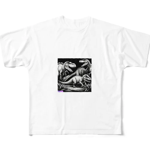 モノクロ恐竜くん3号 All-Over Print T-Shirt