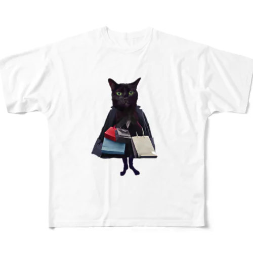 買い物をする黒猫BIBI All-Over Print T-Shirt