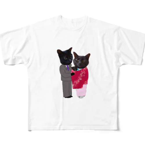 黒猫の親子 All-Over Print T-Shirt