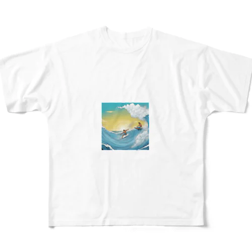 ハワイ　サーフィン フルグラフィックTシャツ