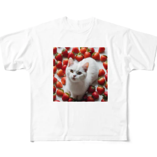 いちごねこ・スクエア All-Over Print T-Shirt