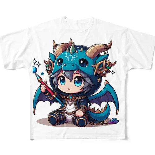 可愛いドラゴンのマスコット フルグラフィックTシャツ