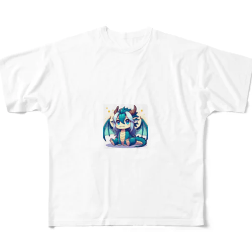 可愛らしいドラゴンマスコット フルグラフィックTシャツ