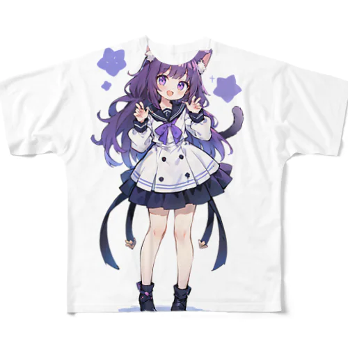 にゃんにゃん猫ちゃん女の子 フルグラフィックTシャツ