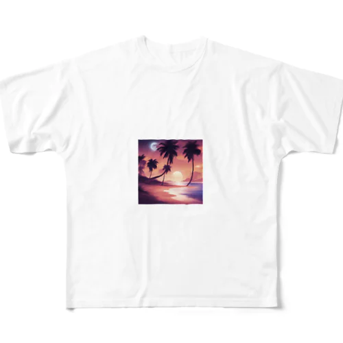 夕方の砂浜 All-Over Print T-Shirt