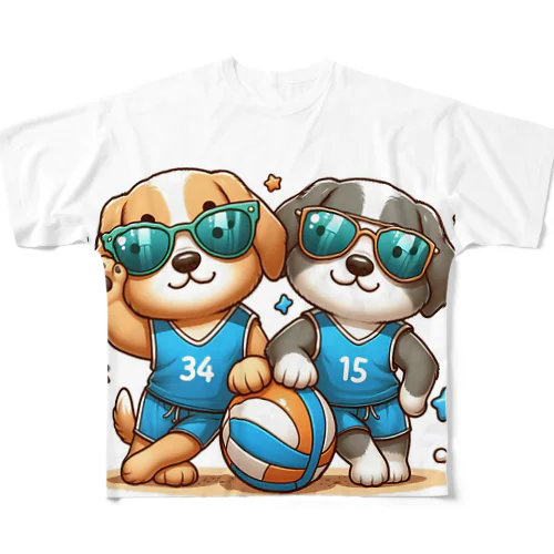 可愛らしいバレーボールの犬 All-Over Print T-Shirt