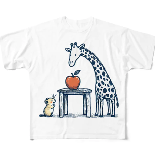 テーブルが高くて食べれないハムスターと背が高すぎるキリン All-Over Print T-Shirt