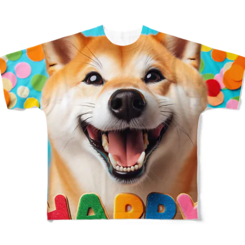 今日もハッピーな柴犬 All-Over Print T-Shirt