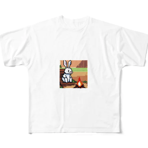 焚火をしているウサギ All-Over Print T-Shirt