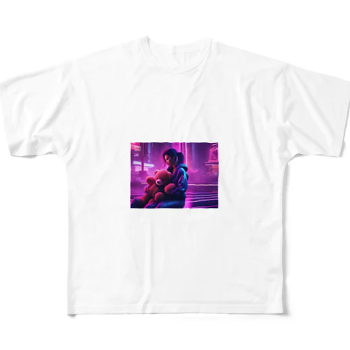 くまのぬいぐるみと女性 All-Over Print T-Shirt