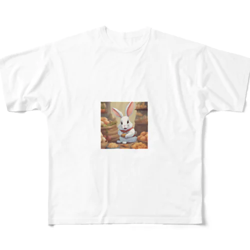 かわいいウサギが食べ物を楽しんでいる！ All-Over Print T-Shirt