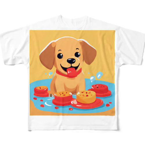 スイーツが大好きな子犬 All-Over Print T-Shirt