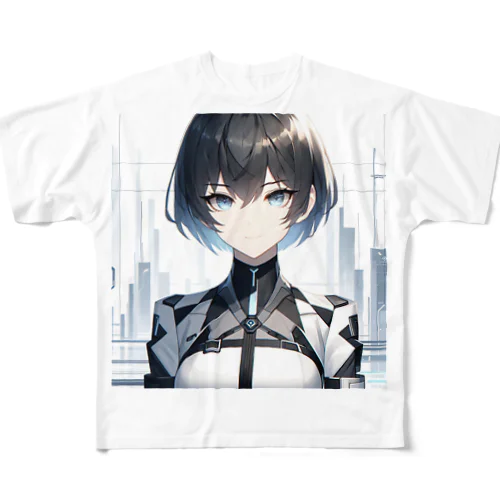 未来的なAI美女 フルグラフィックTシャツ