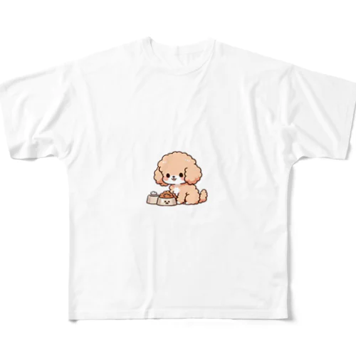 もふもふアプリコット　トイプードル　たべる All-Over Print T-Shirt