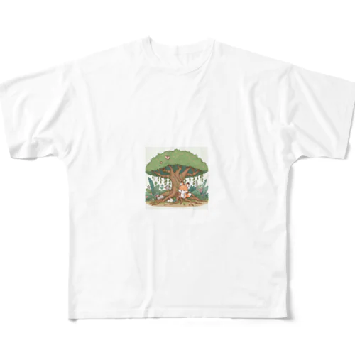 ガジュマルとキツネと森の仲間たち All-Over Print T-Shirt