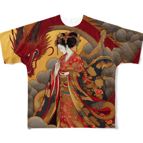 赤龍を従えた女神 All-Over Print T-Shirt