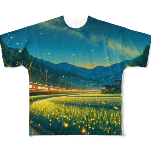 蛍と列車 All-Over Print T-Shirt