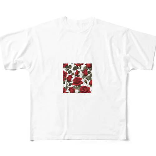 サテンレッドの薔薇 フルグラフィックTシャツ