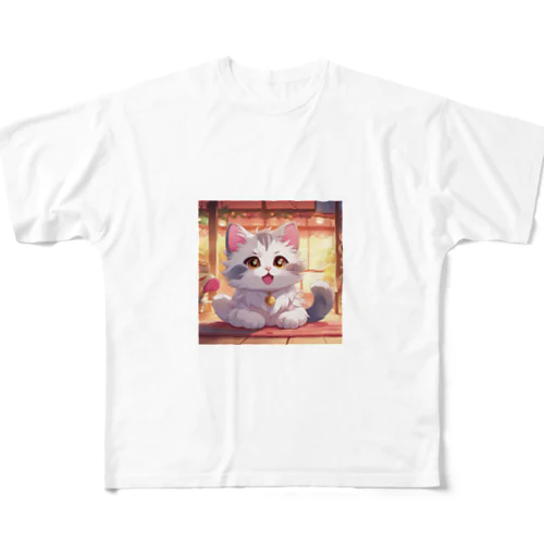 夕焼けにゃんにゃん All-Over Print T-Shirt