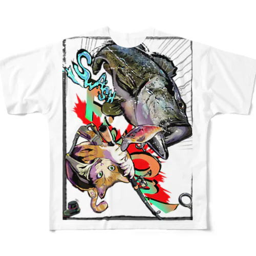 釣り猫 All-Over Print T-Shirt