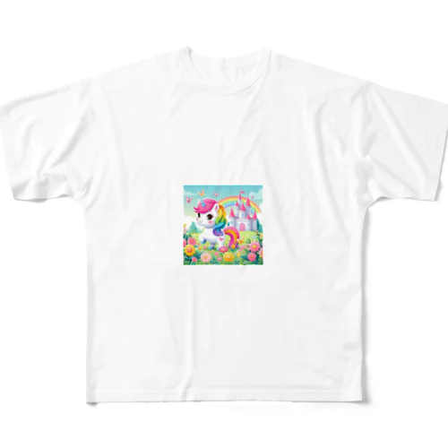 虹のユニコーン フルグラフィックTシャツ